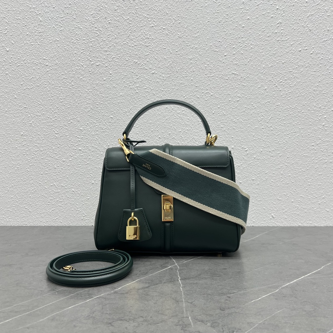 Celine Small 16 Satinated Calfskin Handbag Shoulder Bag Dark Green 188003